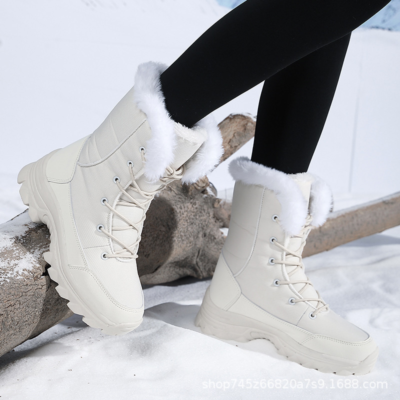 2024 Winter fleece-lined Thickened Cold-proof Snow Boots Women's Warm Leg-protecting High-top Cotton Shoes All-match Large Cotton Non-slip Boots