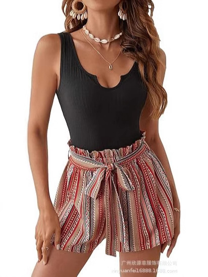 Picture of 25 New Women's Jumpsuit Amazon Hot Knitted Jumpsuit Summer Sleeveless Waist Vest Shorts Jumpsuit