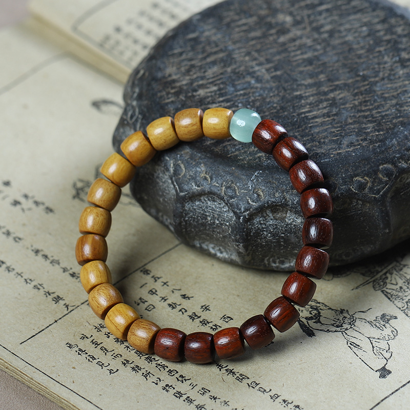 Picture of Sandalwood Straight Cut Barrel Beads Bracelet Sandalwood Rosewood Stitching Two-color Bracelet Ethnic Style Personalized Buddha Beads Literary Play Jewelry