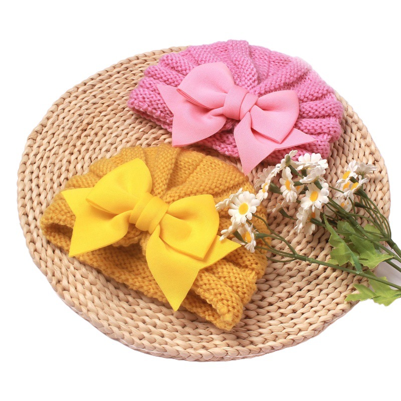 New Baby Autumn and Winter Warm Knitted Hat European and American Kidsren's Bow-Knot Pullover Hat Soft Baby Woolen Hat
