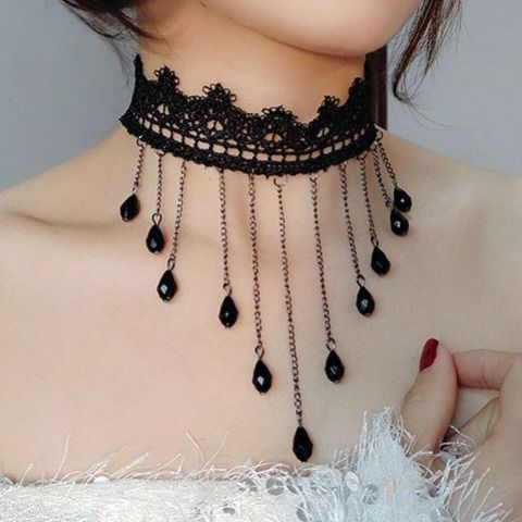 Picture of Cross Border Accessories Women's Neck Strap Court Gothic Spice Girl Neck Chain Lace Necklace Choker Clavicle Chain Collar Collar Vintage
