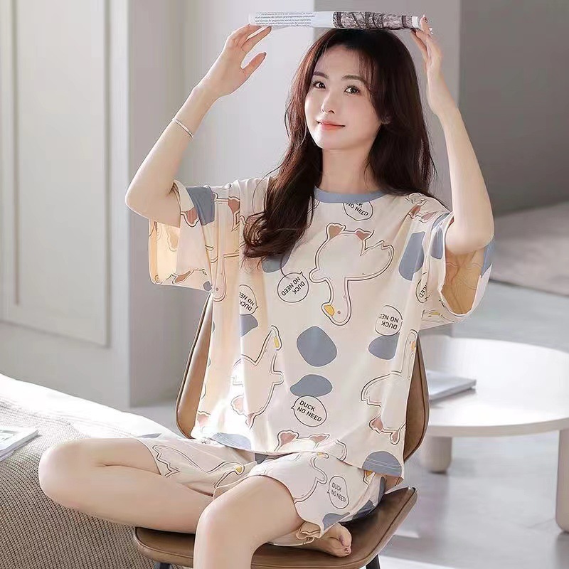 Pajamas women's summer suit Korean style loose plus size 2023 new short sleeve shorts can be worn outside home wear summer
