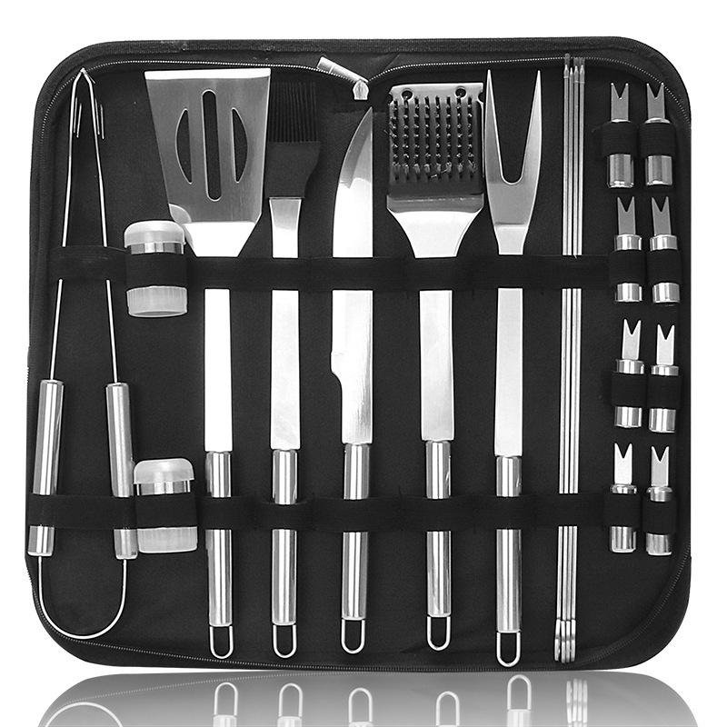 Picture of Amazon Stainless Steel Outdoor Barbecue Tool Bag Bbq Barbecue Clip Shovel Fork Skewer Aluminum Box Free Combination Set