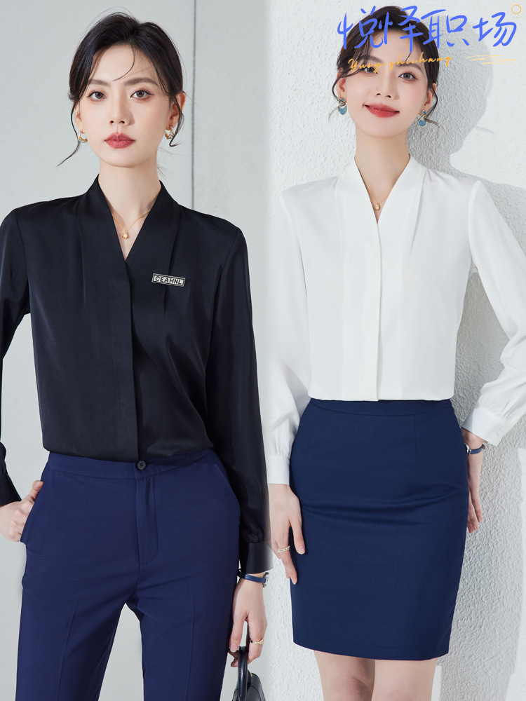 Professional Shirt Women's Fashion Western Style Elegant Design Sense Niche Suit with Long Sleeve OL Dress Shirt Work Clothes