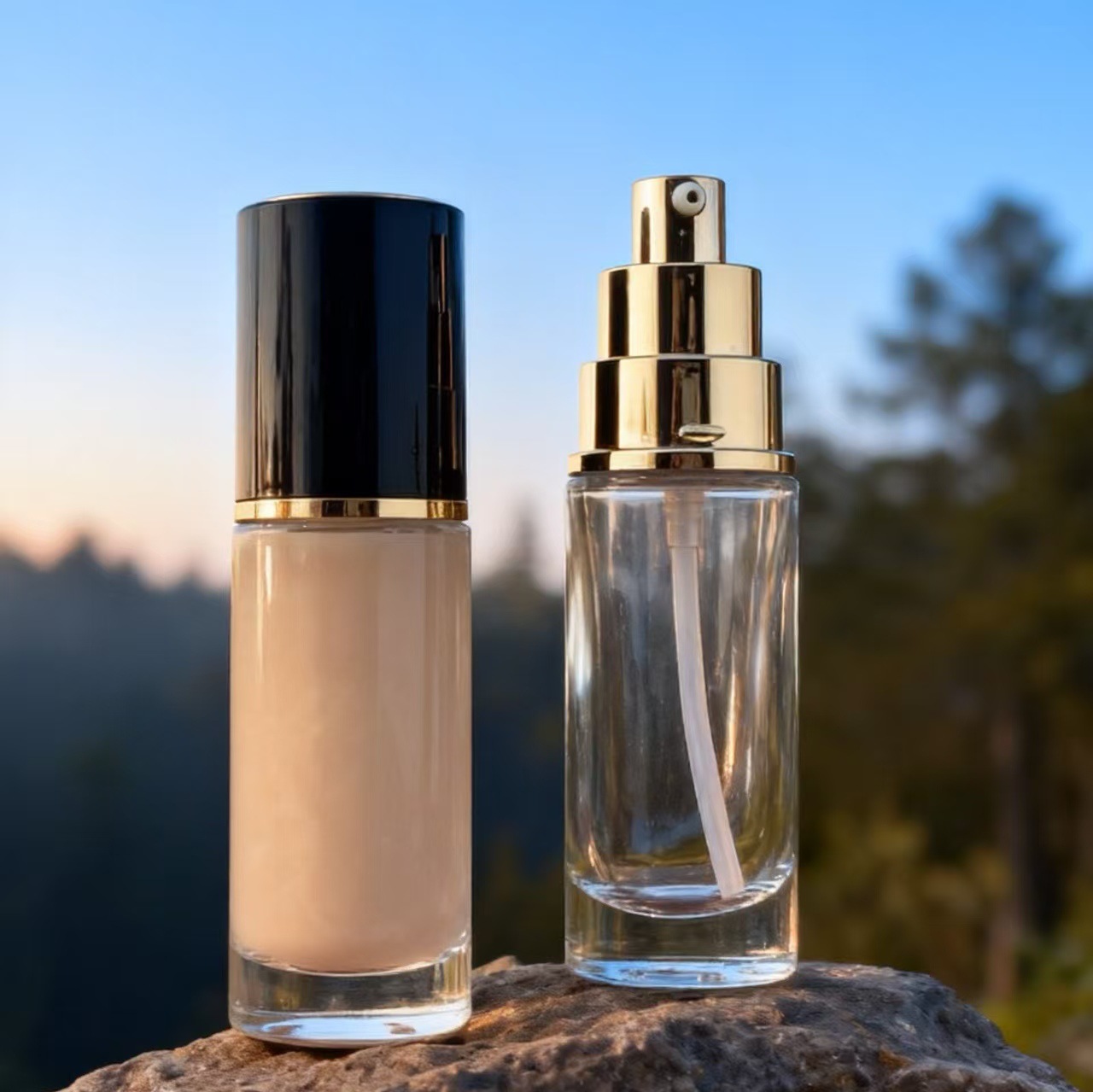 Straight Round Thick-Bottomed Glass Essence Empty Bottle Foundation Liquid Press Pump 30ml Packaging Material Transparent Bottle Manufacturer Wholesale