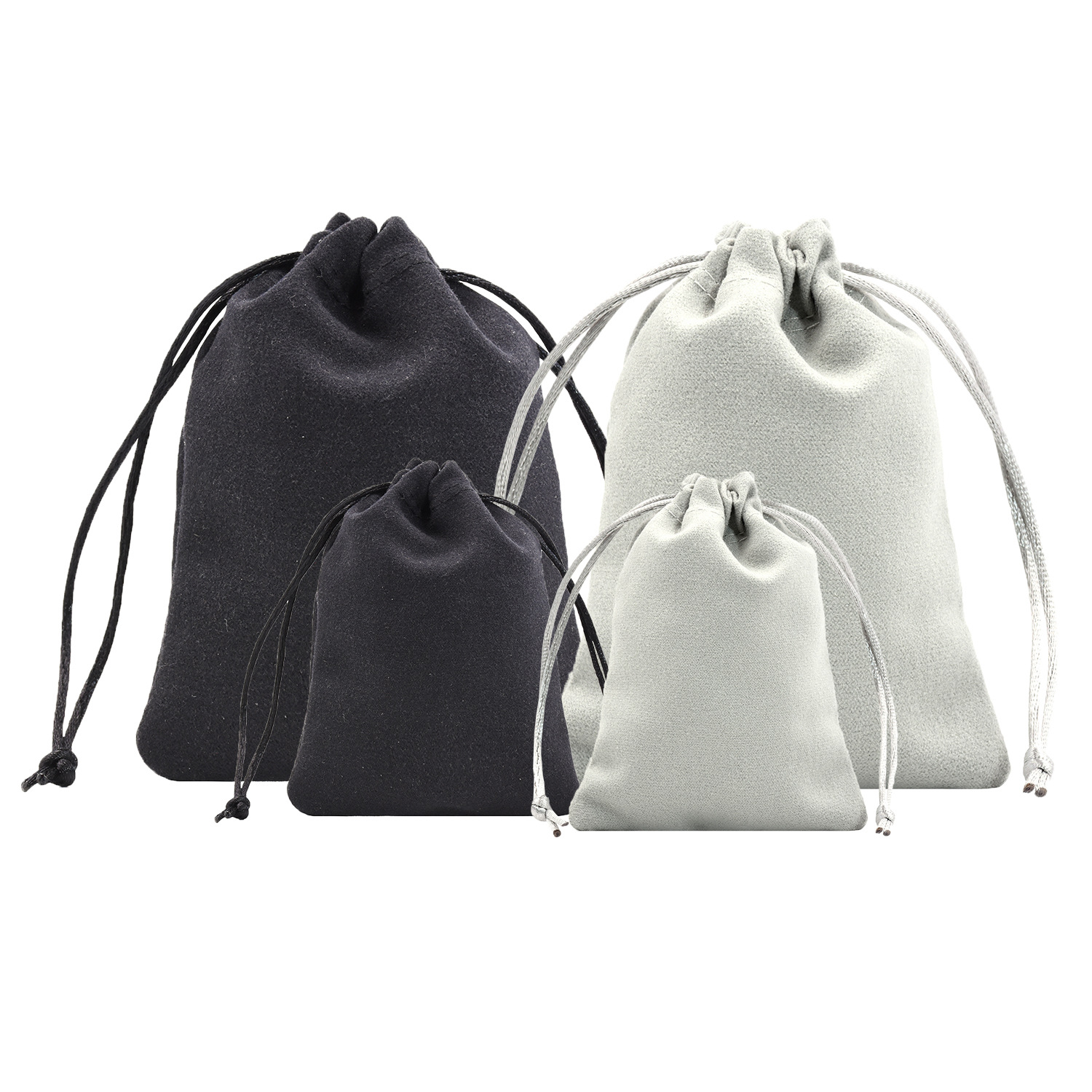 Double-sided Velvet Jewelry Storage Drawstring Drawstring Pocket High-end Black Grey Jewelry Bag High-end Ins Flannel Bag Customization