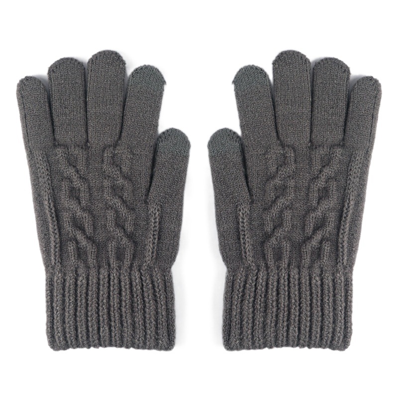 Autumn and Winter New Men's Warm and Cold-Proof Knitted Wool Touch Screen Touch Fleece-Lined Thickeneded Gloves for Men's Cycling to Prevent Cold
