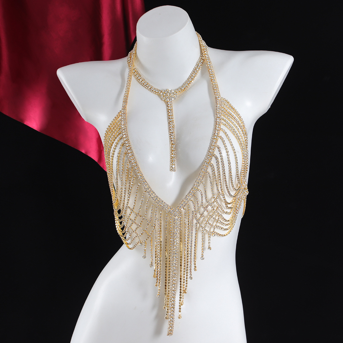 Picture of High-grade Light Luxury European and American Style Full Diamond Heavy Industry Body Chain Accessories Fashion Show Rhinestone Exaggerated Necklace Chest Chain suit