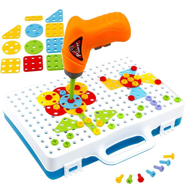 Children's puzzle play house toy hands-on screw tool table boy electric drill nut disassembly matching suitcase