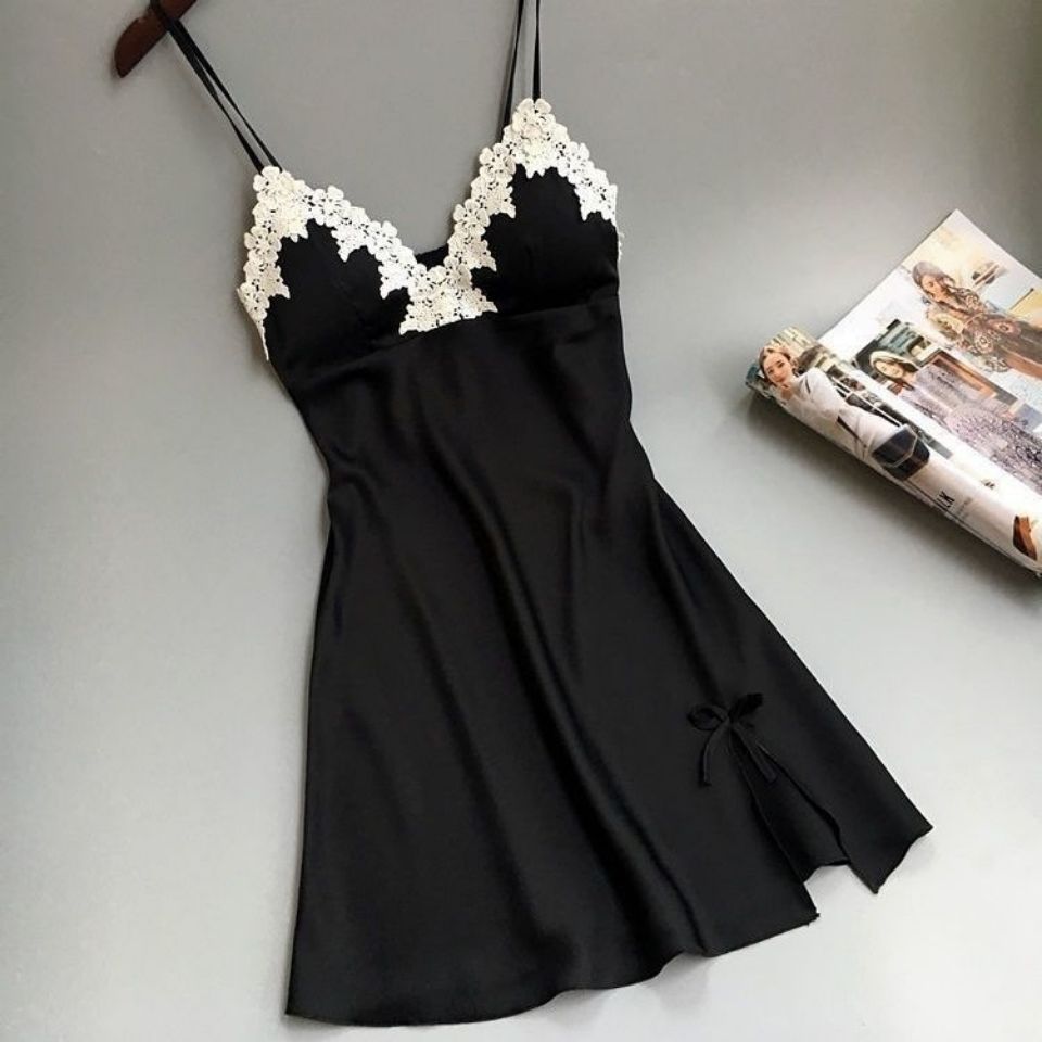 2024 New Summer Sexy Pajamas Women's Sling Nightgown Lace Teaser Short Skirt Charming Low-cut Nightclub