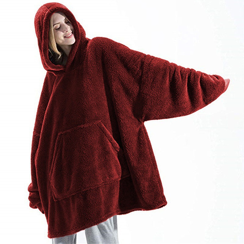 Picture of Cross-border Amazon Autumn and Winter Comfortable Loose Double-sided Fleece Hoodie Thickened Wearable Blanket Couple's New Home Clothes