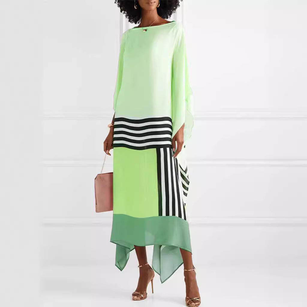 Women's clothing export Original Four Seasons Foreign Trade Printing Slant Shoulder Long Ethnic Style dress