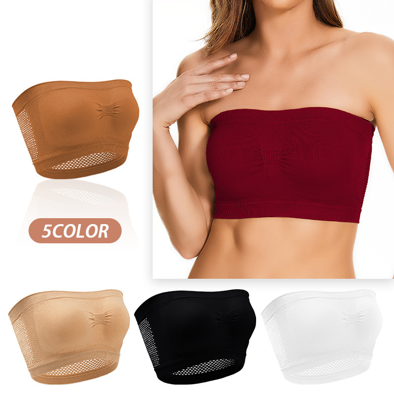 Picture of Foreign Trade Strapless Strap Mesh Underwear Top Outer Wear Anti-running Light Inner Wear Hollow One-line Tube Top Women Amazon