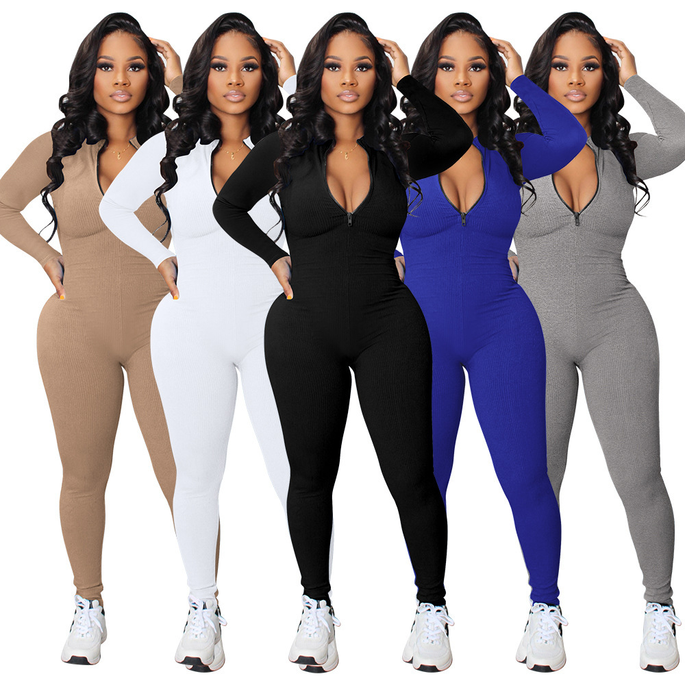 Fall 2022 new arrival European and American Amazon new pothole zipper sports jumpsuit AliExpress eBay in stock