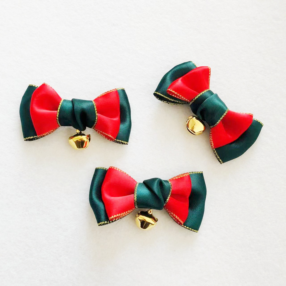 RHJ Christmas bell red green satin bow Christmas tree decoration Christmas accessories fabric accessories handmade DIY