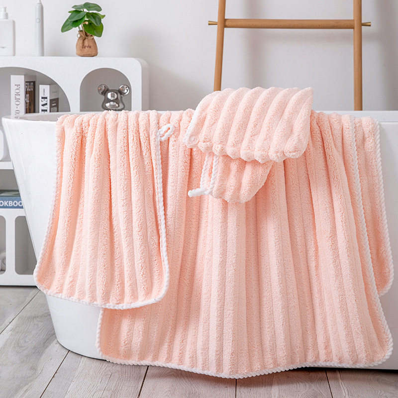 Picture of Wholesale coral fleece solid color wide strip 3cm corrugated towel thickened soft face towel absorbent household bath towel
