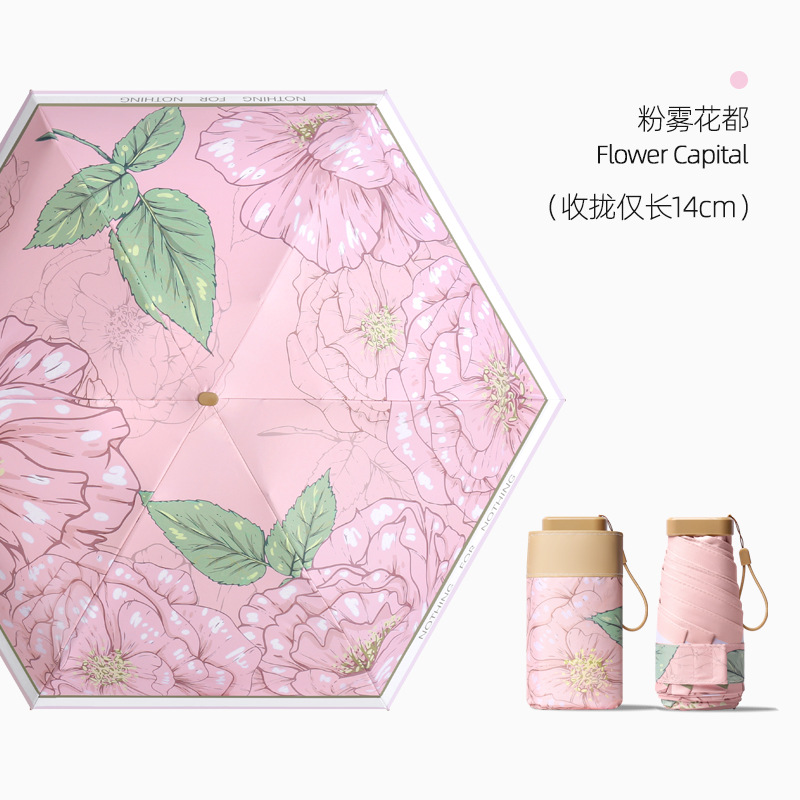 Picture of 14CM 60% Fold Mini Pocket Sun Umbrella Sunscreen Umbrella Women's Sunny and Rainy Umbrella Small Portable Custom