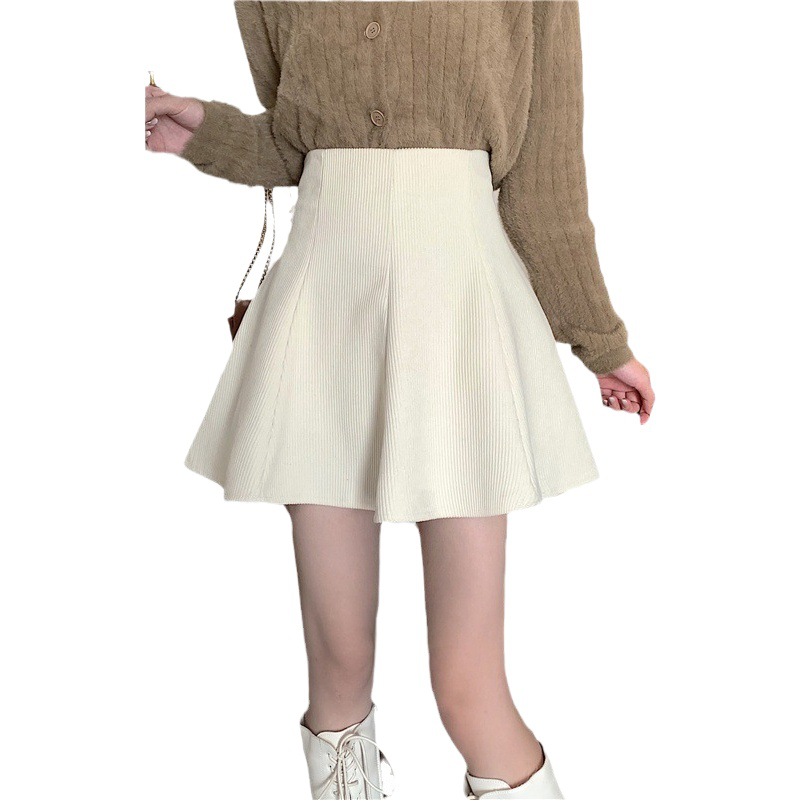 Umbrella skirt corduroy skirt for women 2023 autumn and winter New High waist A- line short skirt with sweater