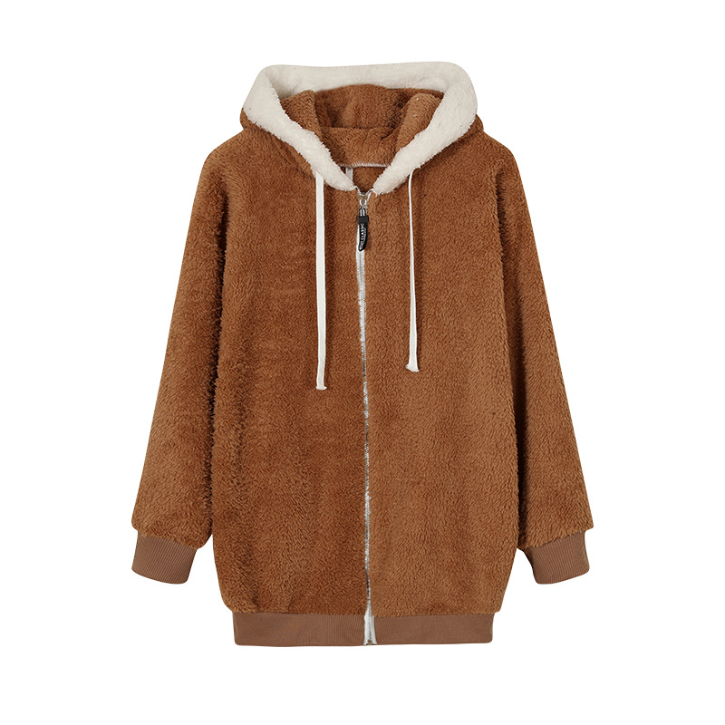 Picture of 9732# Amazon Wish Independent Station Best Selling New Fall/Winter Loose Plush Zipper Hooded Jacket Wei Yi