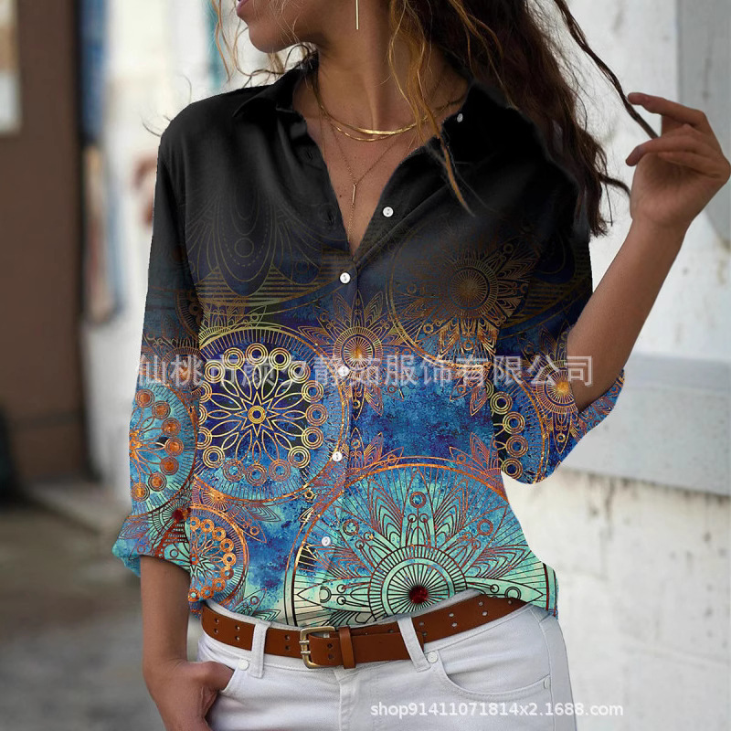Picture of 2022 New Foreign Trade Women's AliExpress Spring Long Sleeve Shirt Fashion plus size Printed Top