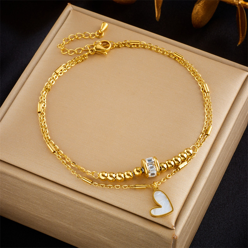 Picture of Fashion niche design simple high-end retro double-layer stacked Pearl Love Diamond five-pointed star pendant anklet