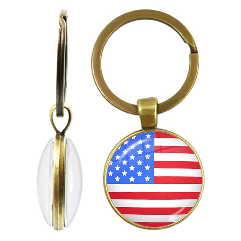 Cross-border hot sale national flag double-sided keychain United States National flag Time Gem gift pendant