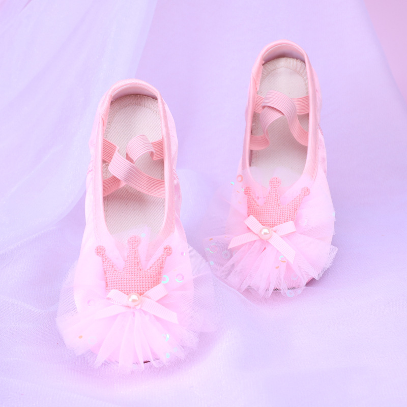 2025 New Satin Crown Dance Girl Soft Bottom Practice Cat Claw Children's Performance Dancing Princess Elegant 8033