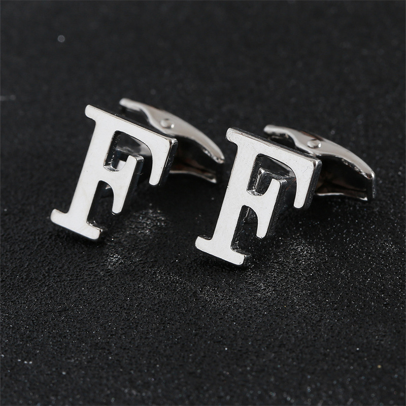 Picture of Cross-Border Specially Designed for Silver 26 English Letters Glossy Men's Cufflinks Manufacturer Wholesale Personalized French Shirt Cufflinks