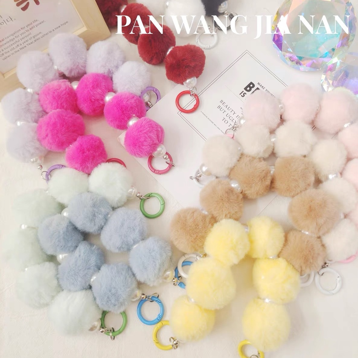 Autumn and Winter Little Red Book Online popular cute plush Rex Rabbit mobile phone chain key pendant all-matching accessories Pearl Drop-resistant