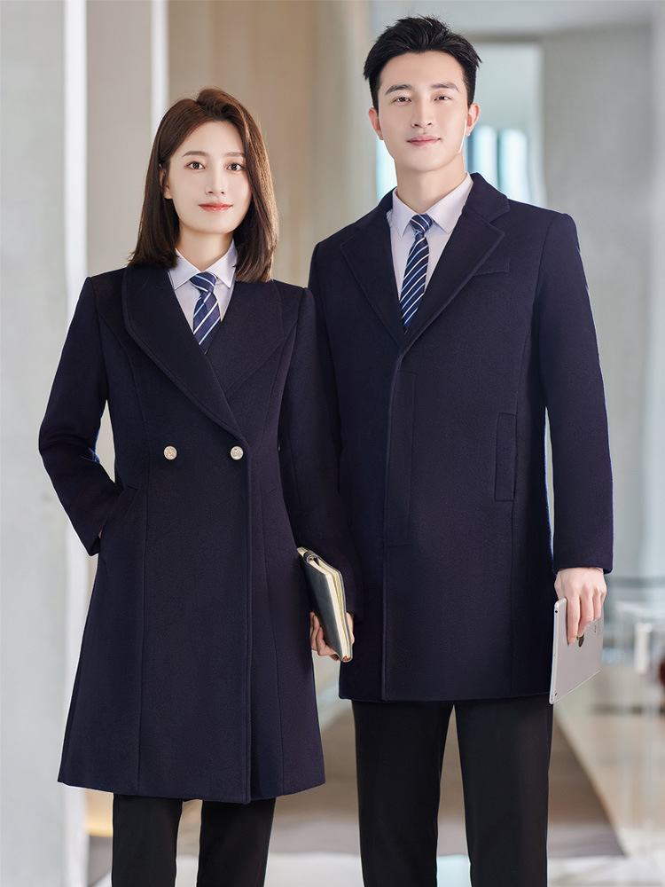 Picture of Business wear woolen coat Women's Mid-length cotton and thickening sales department work clothes black workwear woolen coat winter