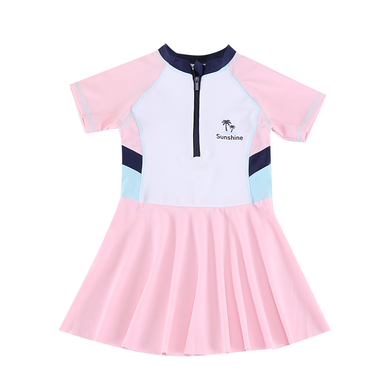 Picture of Children's Swimsuits for Girls Wholesale One-Piece Hot Spring Swimwear for Older Children, Cute and Stylish with Puff Sleeves, Korean Design