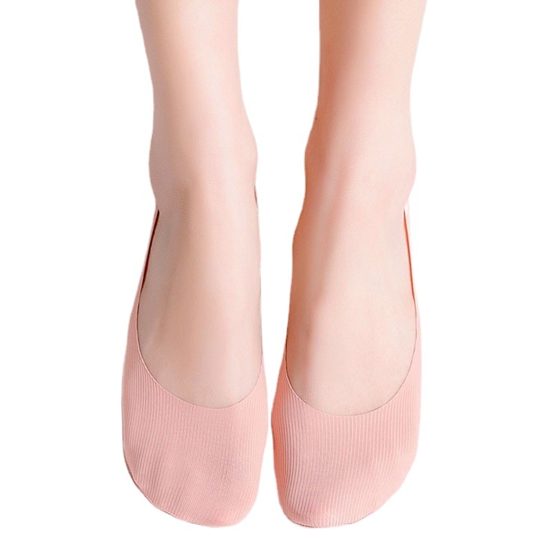 Ice Silk Any Cut Boat Socks Women's Vertical Striped Cotton Bottom Shallow Mouth Invisible Silicone Striped Cotton Solid Color Anti-Slip Socks Wholesale