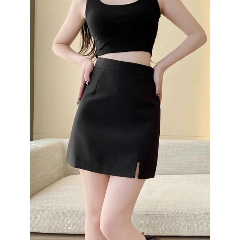 Grey Split Skirt Women's 2024 Spring New High Waist Hip Skirt Slimming A- line Skirt One-step Skirt Suit Skirt