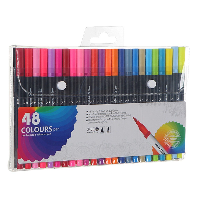 Cross-border double-headed watercolor pen art painting hook line color marker pen environmental protection children's graffiti soft head brush suit