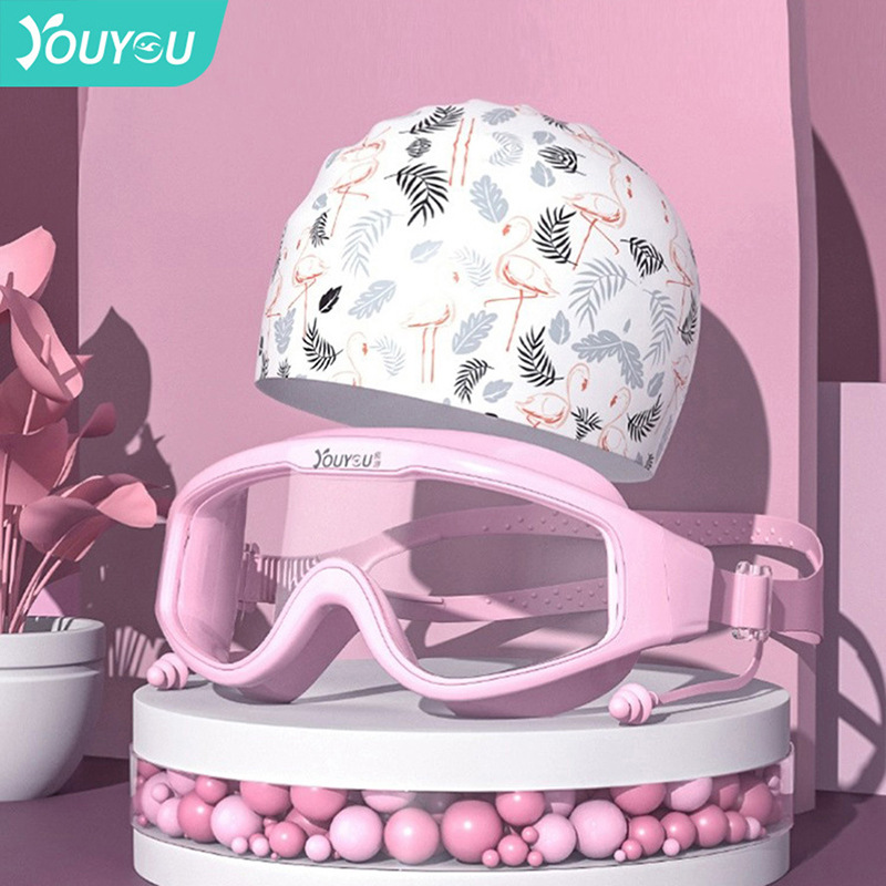 Picture of Swimming Goggles Women Waterproof Anti-fog HD Large Frame Swimming Glasses Women Professional Diving Swimming Cap Swimming Equipment suit