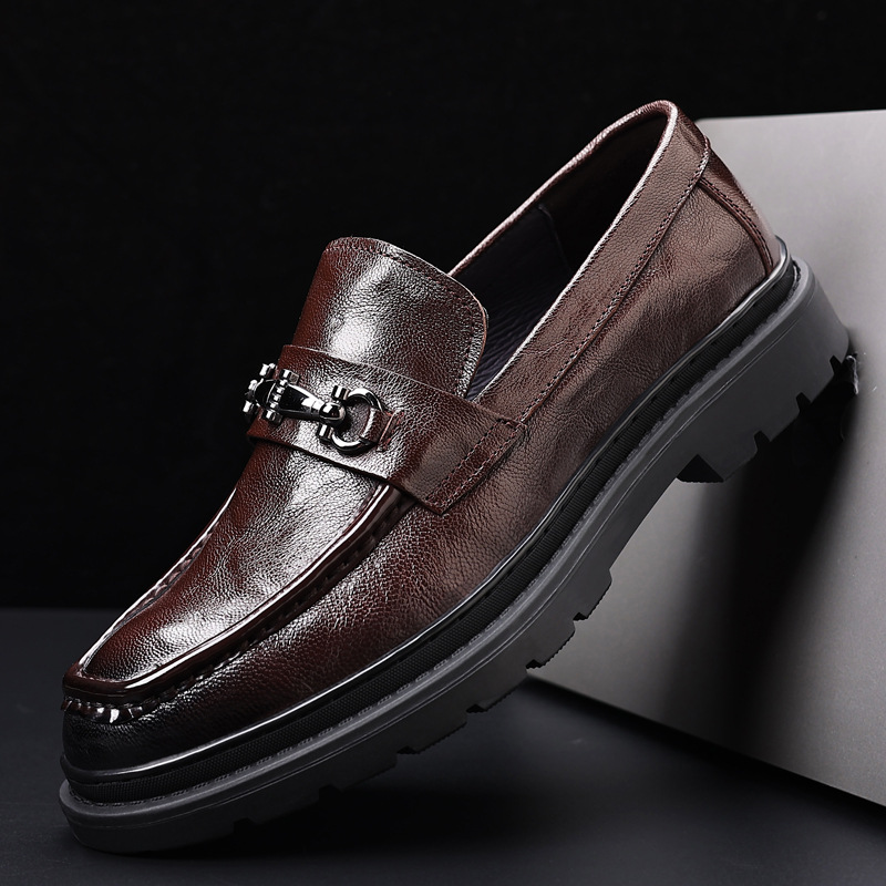 Spring New Men's Formal Wear Breathable Non-Slip Men's Shoes Genuine Leather Thick-Soled Loafers Men's Business Casual Leather Shoes