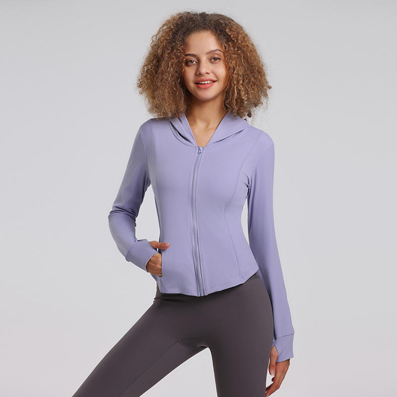 Picture of 2023 New Sports Tops Women's Hooded Slim Fitness Tops Women's Quick-Drying Casual Running Yoga Top