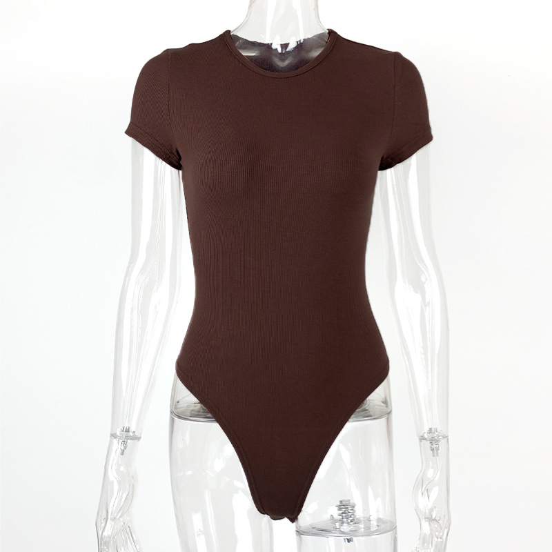 Picture of Summer 2025 Amazon European and American Cross-border Women's Sexy Tight Cotton Rib Crewneck Romper bodysuit