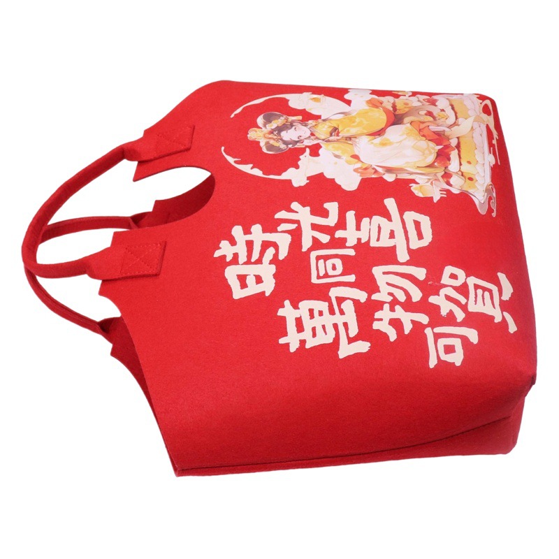 Red New Year festive felt handbag hand gift handbag felt commuter bag cartoon shopping bag