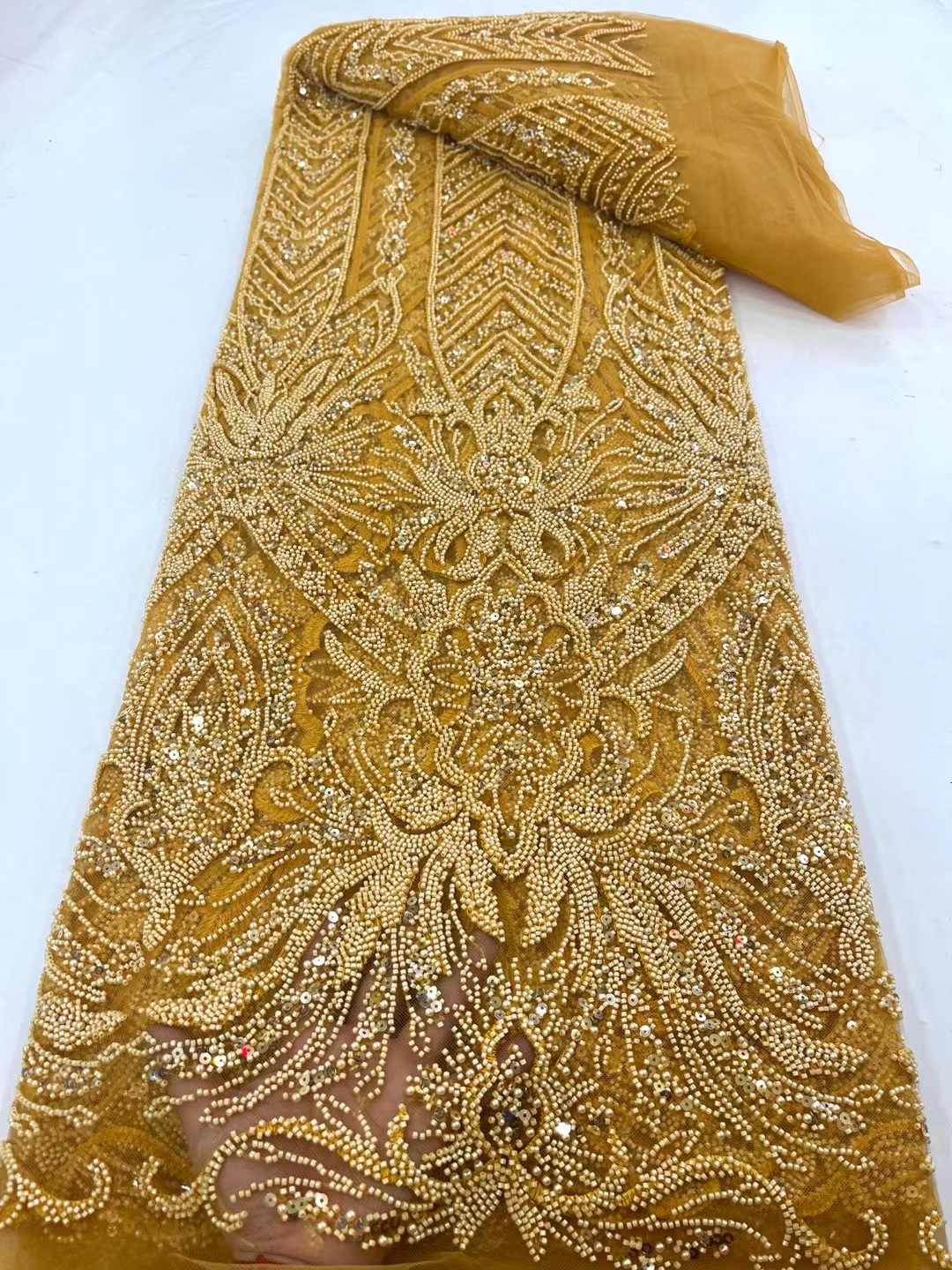 New high-end bubble beads French wedding lace fabric European and American court style banquet dress embroidered cloth JX3778