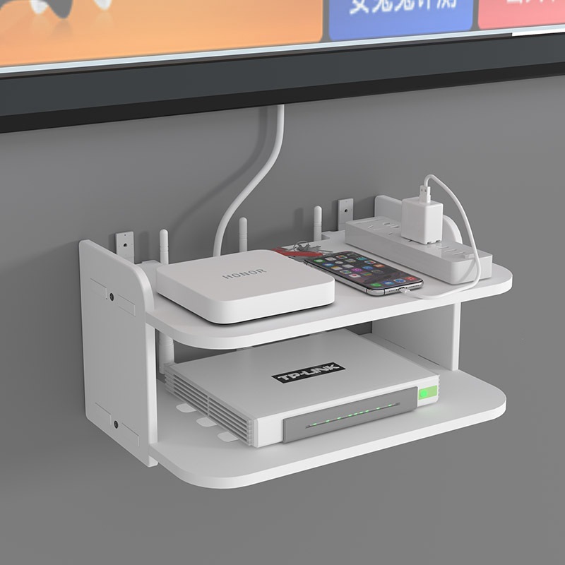 Router shelf hanging wall, living room TV set-top box, bedroom wifi storage box, no punching hole, wall-mounted