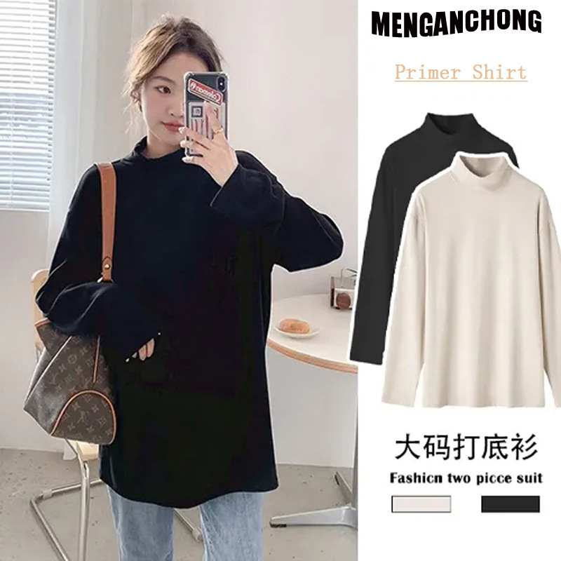 Pregnant women's clothing Korean autumn and winter new semi-high collar bottoming shirt double-sided velvet ins meat-covered plus size inside go-out T-shirt