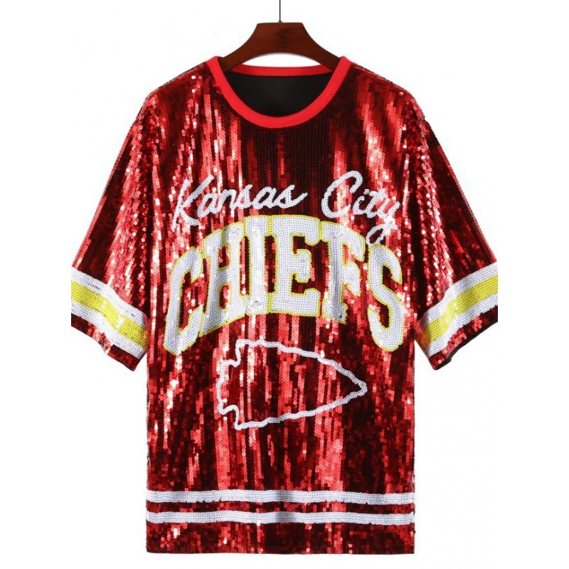 in stock Supply 2025 Summer Rugby Uniform Sequin Uniform Cross-border Women's Sequin Heavy Industry T-Shirt