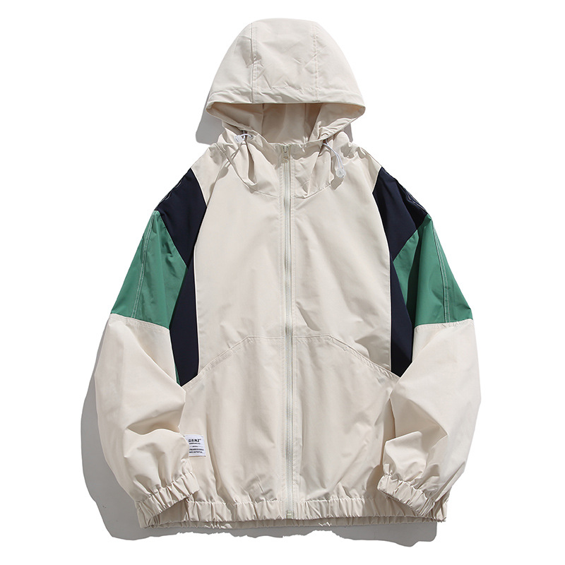 Picture of Spring and Autumn Work Jacket Men's Couple's Summer Sun Protection Clothing Trendy Brand Japanese Street Contrast Color Stitching Hooded Jacket