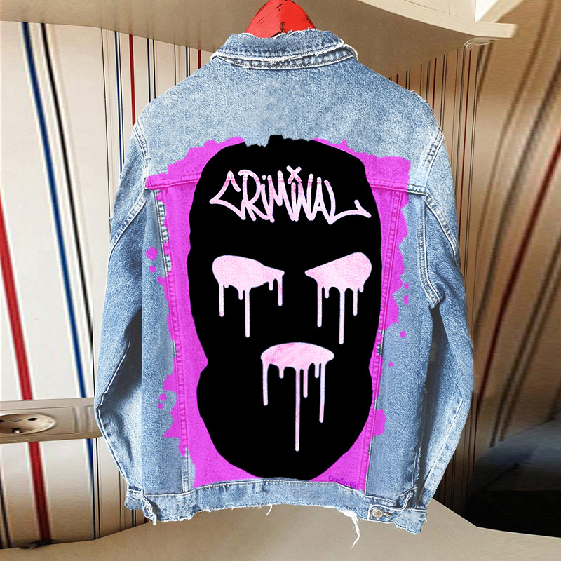Picture of 2270 * cartoon portrait printing European and American street graffiti denim coat cowgirl coat winter Foreign Trade single product