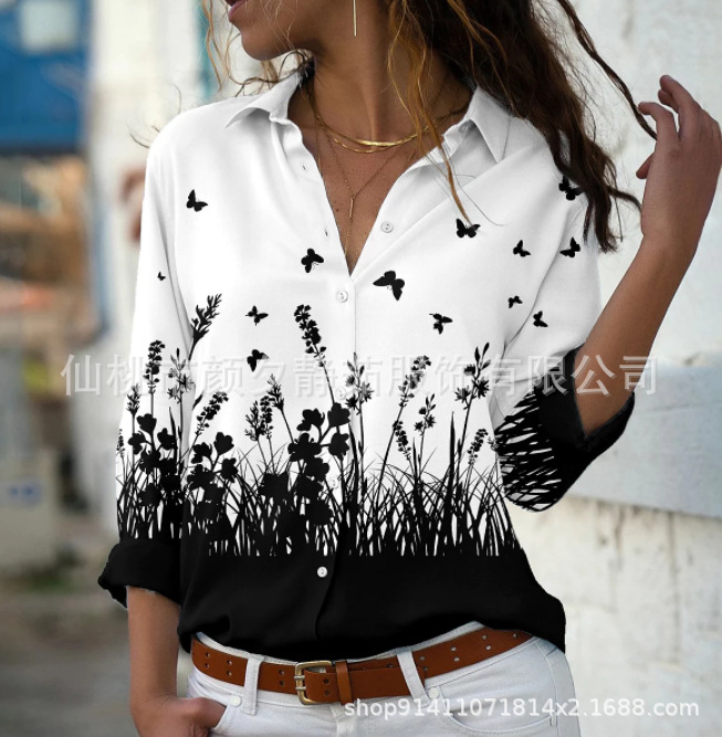 Picture of 2022 New Foreign Trade Women's AliExpress Spring Long Sleeve Shirt Fashion plus size Printed Top