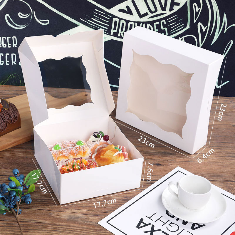 Wave window cake box white cardboard baking packaging packing box western point box muffin cup cake box