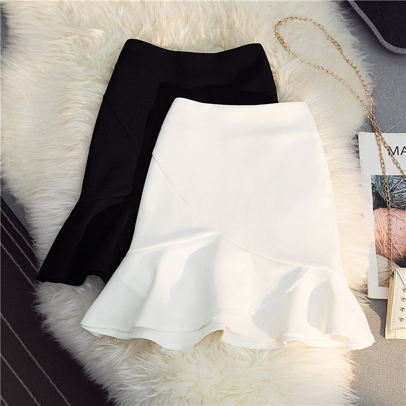Fishtail Skirt Women's Summer 2025 New High Waist Slim A- Line Skirt Hip Ruffled White Skirt