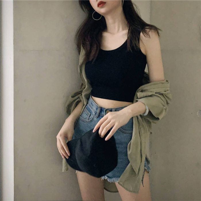 Wholesale Short Sling Inner Base Sleeveless Sling Top Women's Summer Outer Wear Tight Navel Small Vest Cross-Border