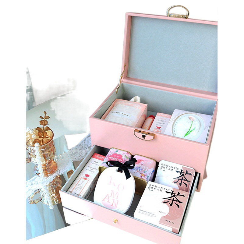 Wedding practical hand gift leather portable drawer cosmetics jewelry storage gift packaging business gift box